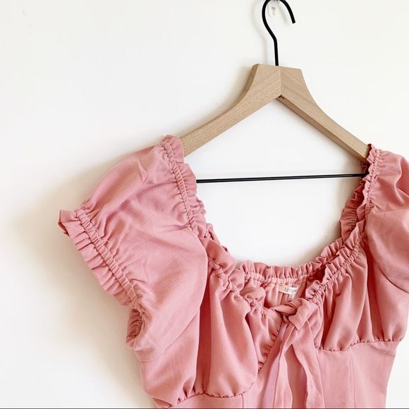 Lottie Moss Tie Front Bustier Top Light Pink Size M Crop Puffed Short Sleeve - Picture 3 of 8